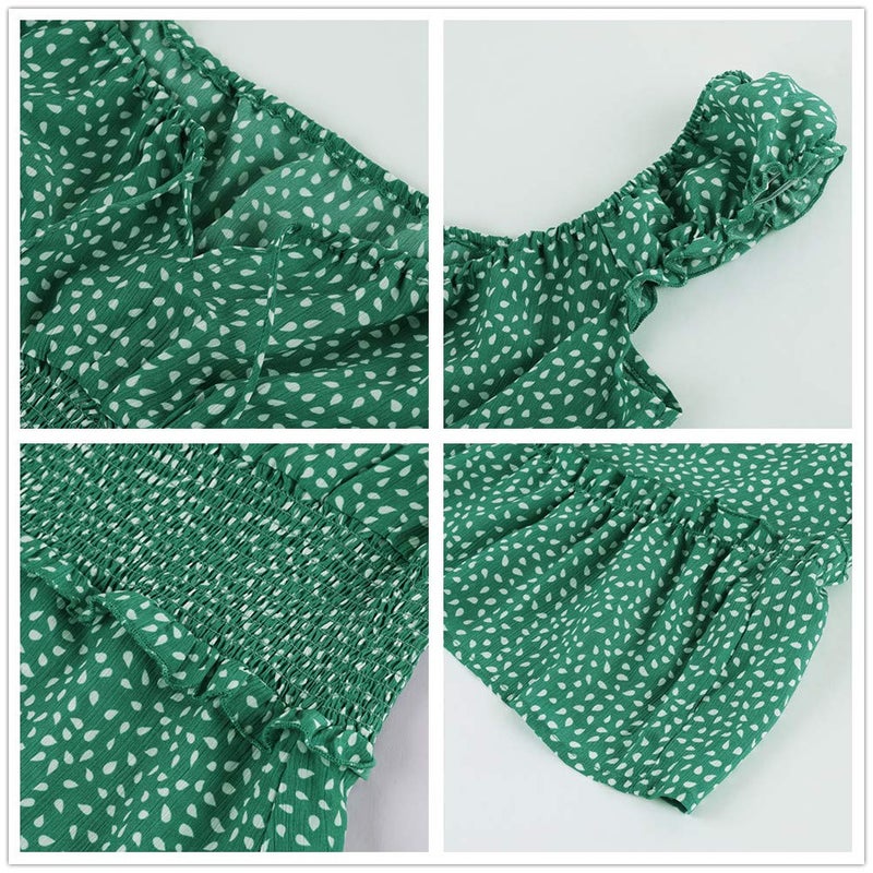 YOBECHO Womens Summer Ruffle Sleeve Sweetheart Neckline Printing Dress Mini Dresses Green - Image 4